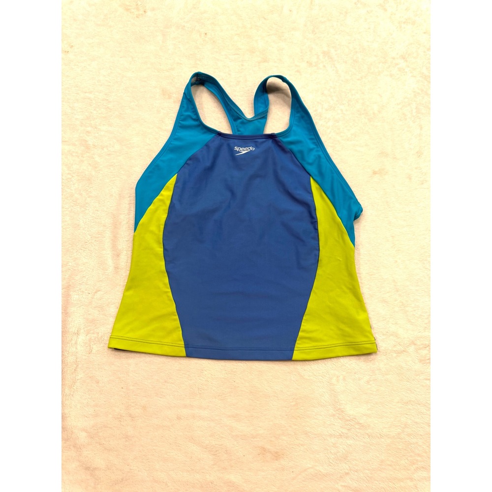 Speedo Girls Size 12 Blue Green Colorblock Racerback Tankini Swim Top XS